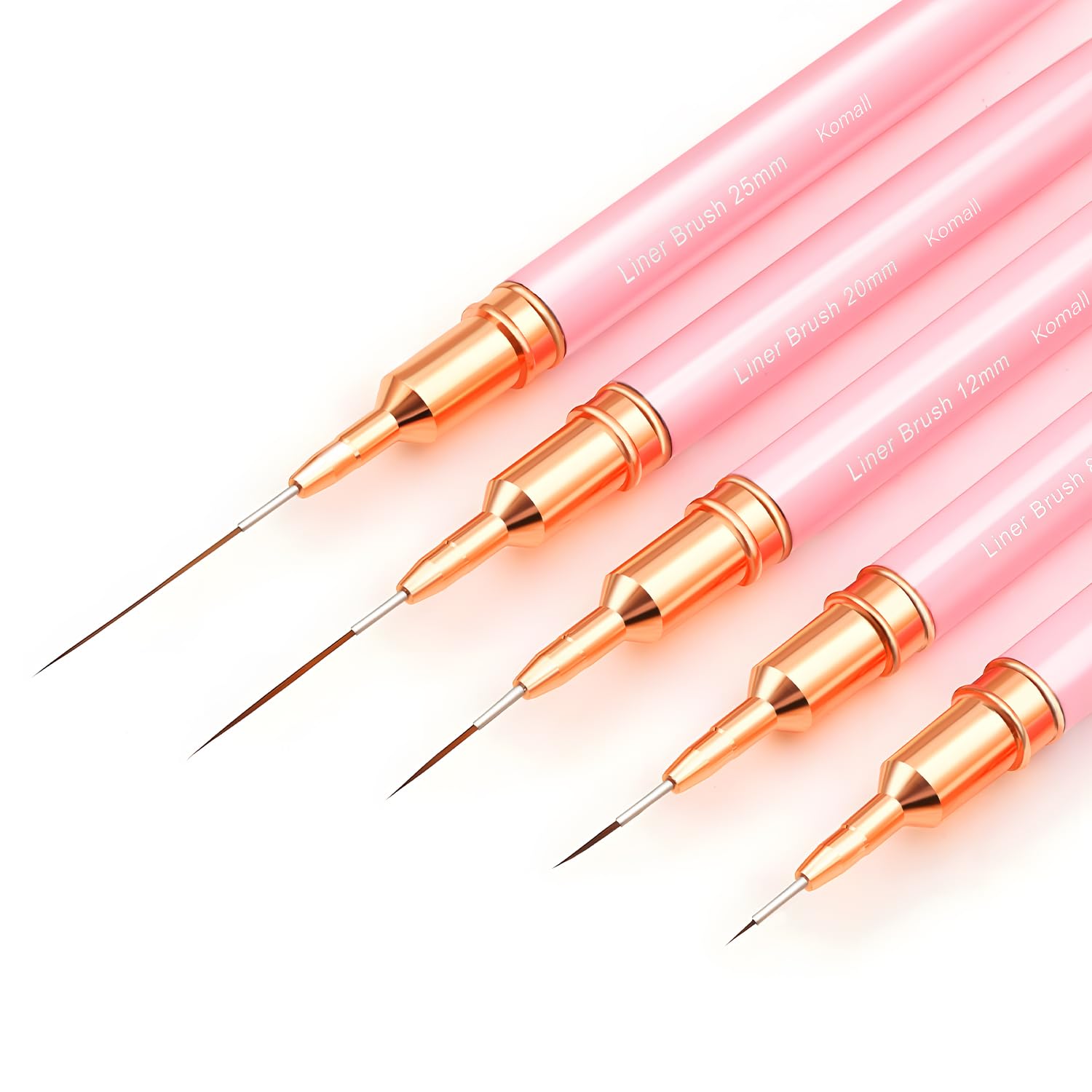 Nail Art Liner Brushes, 5Pcs Painting Nail Art Brush Set Nail Dotting Drawing Tool for Long Lines, Thin Details, Fine Drawing Sizes 4/8/12/20/25mm(Pink)