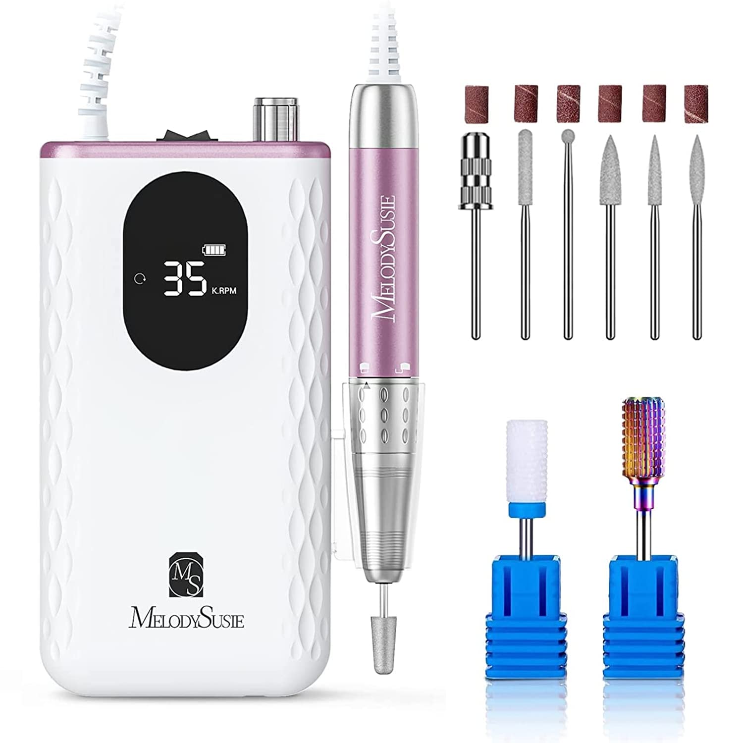 MelodySusie Nail Drill 35000RPM Portable Electric Nail Drill, MM400D Portable Electric Nail File for Acrylic Gel Nails, Professional Nail Drill for Manicure Pedicure Polishing -MR5
